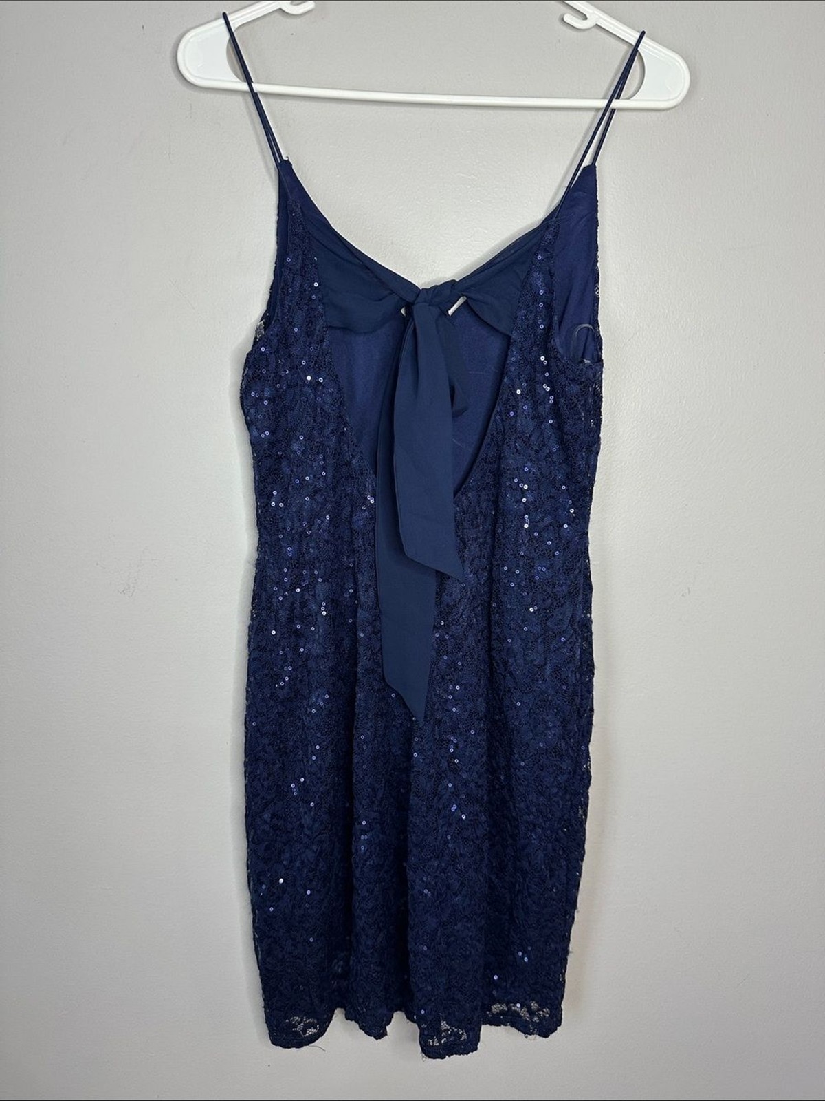 Crystal Doll Navy Sequin Lace Slip Dress size 13 NWT