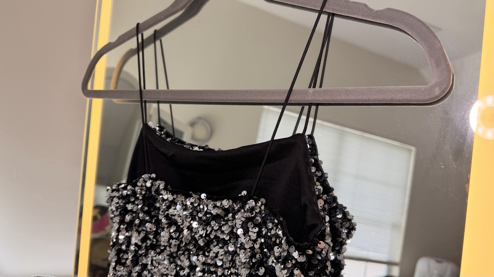 THIRTY/THIRTY LA XS Black/Silver Sequin Straight Neck Bodycon Mini Zip Dress