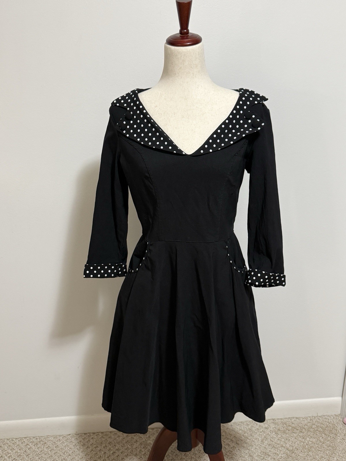 Hell Bunny Vixen Rona Black Polka Dot Pinup Rockabilly Retro Dress Size XL