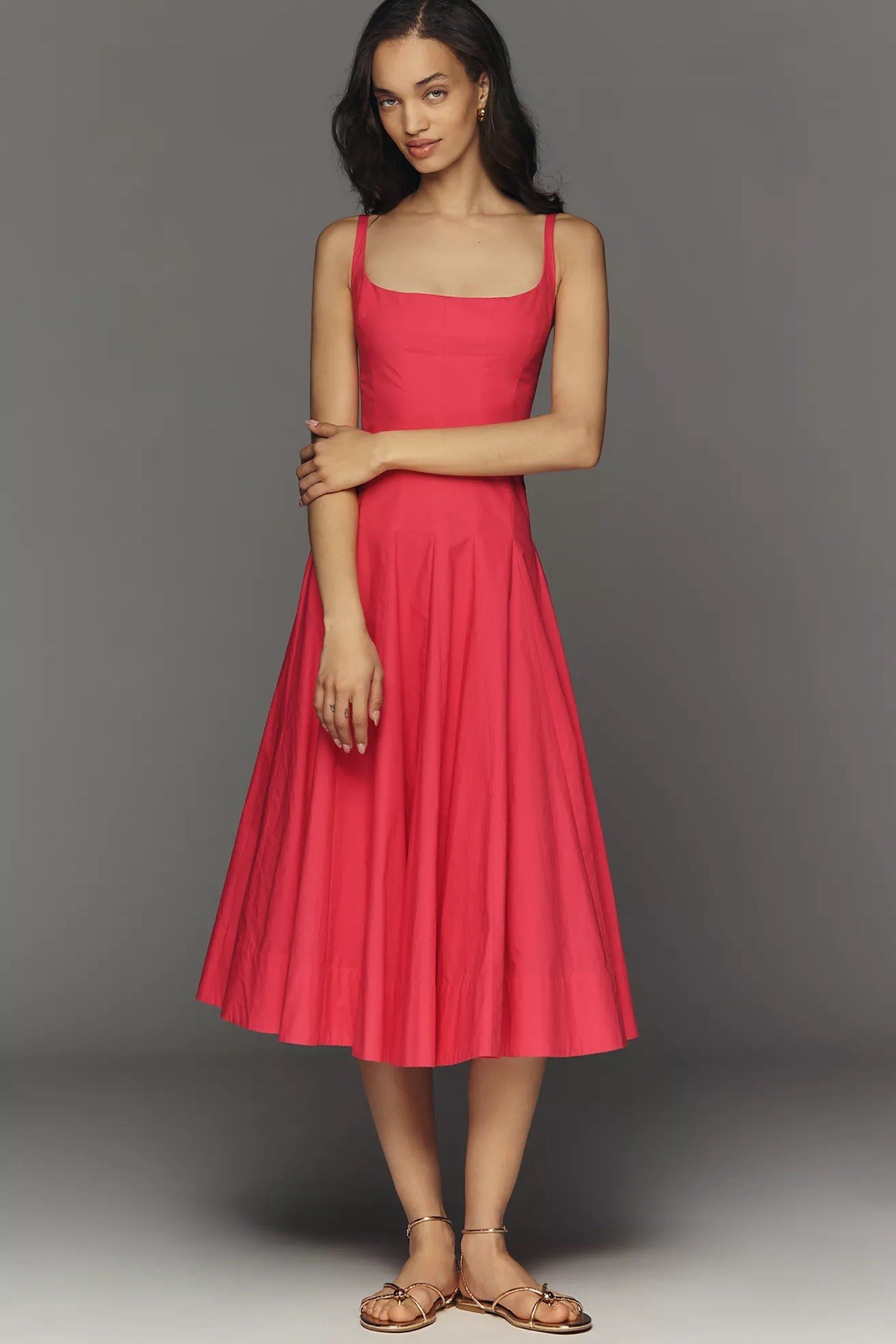 Anthropologie Maeve Pink Solid Sleeveless Square Neck Midi Dress Women’s Size S