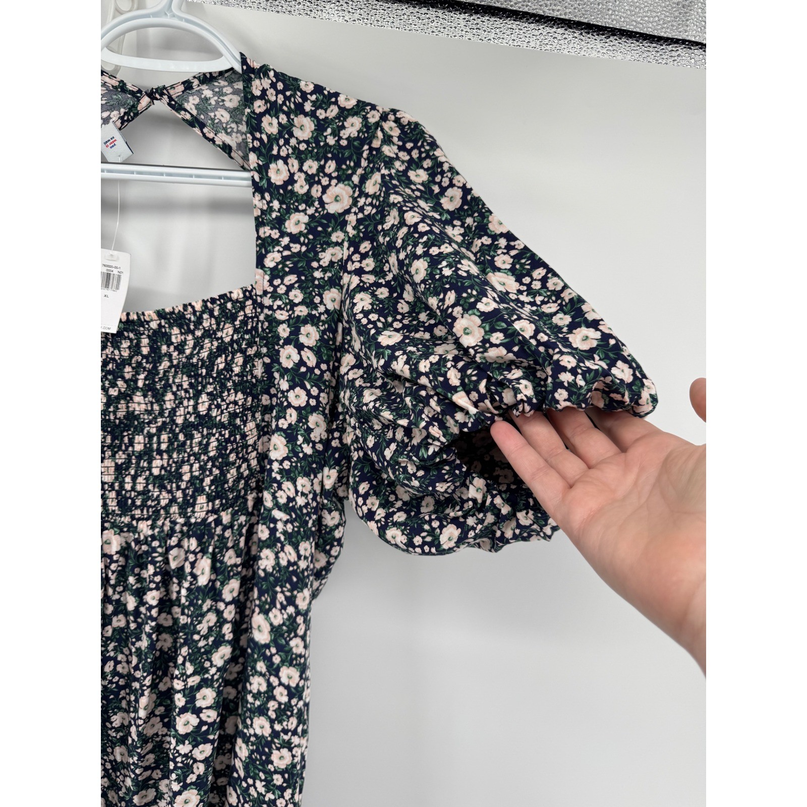 Old Navy Womens Floral Smocked Square Neck Maxi Dress Navy Pink White XL