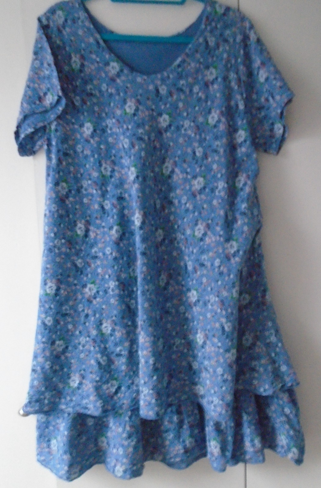 Blue floral floaty dress with frill hem. Knee Length One size Bought in Italy