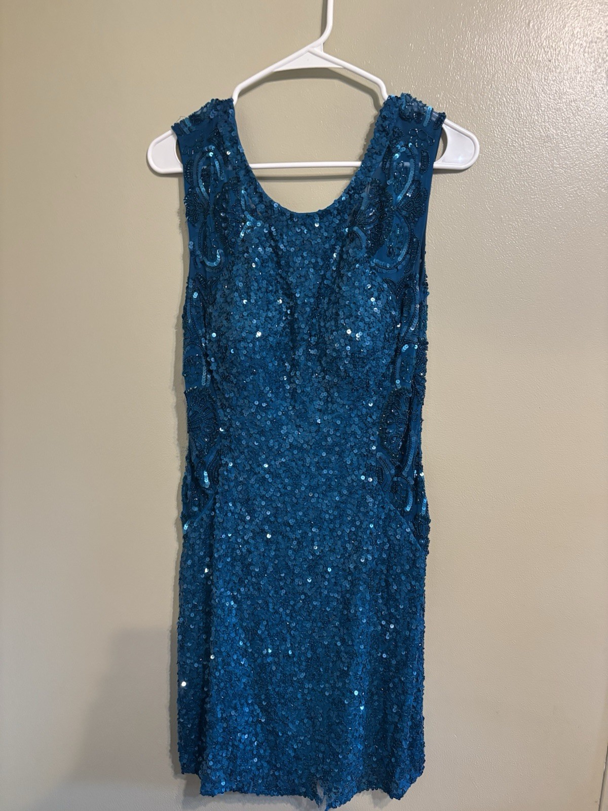 Beaded Silk Scala Formal Dress Womans 12 Blue