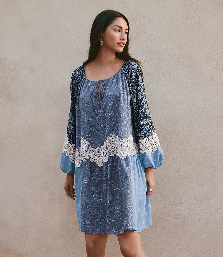 LOFT Petite Lace Paisley Tie Pocket Dress XSP