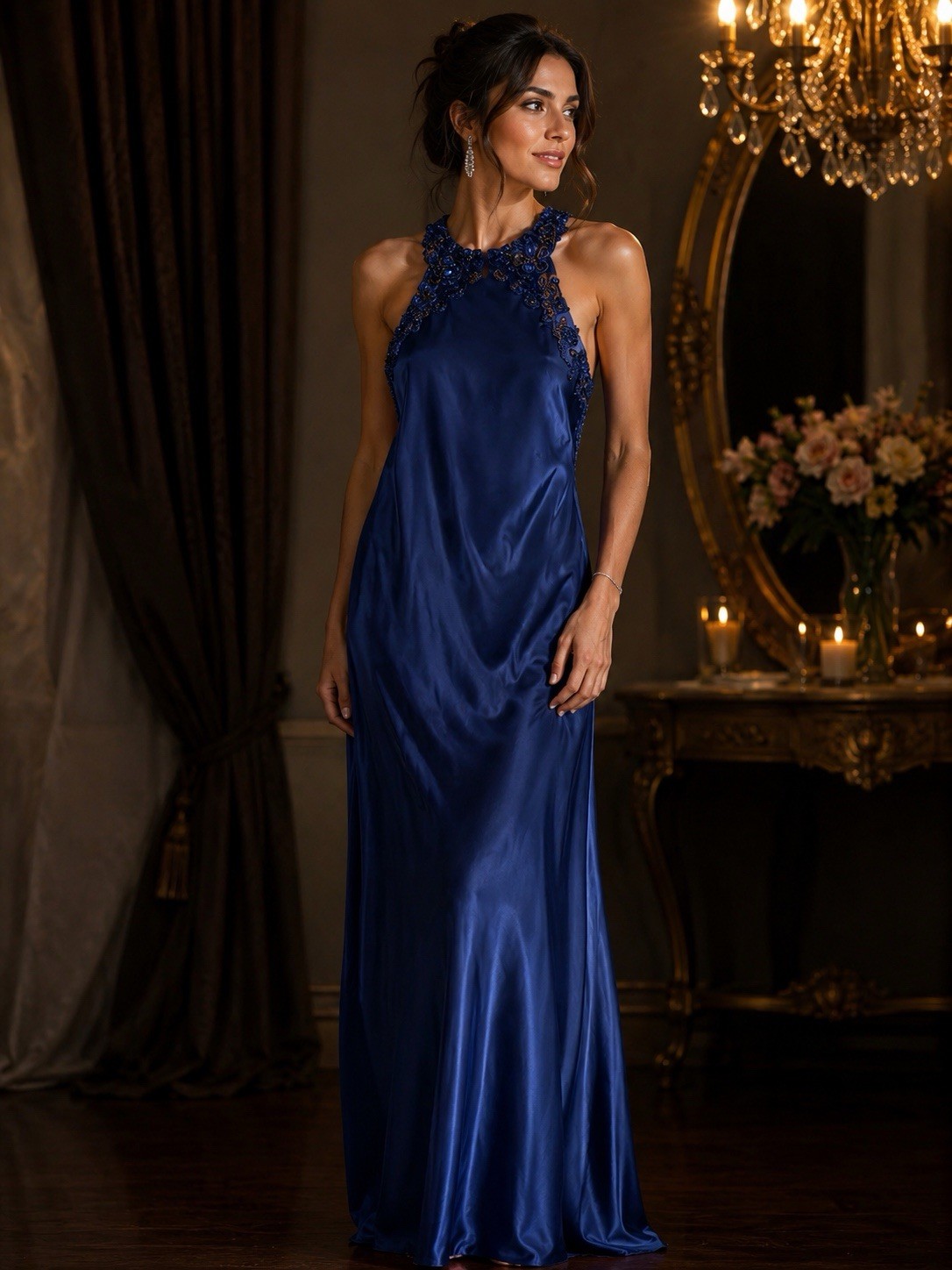 Jessica McClintock Gunne Sax Royal Blue dress Size 11-12 Detailed Beaded Neck