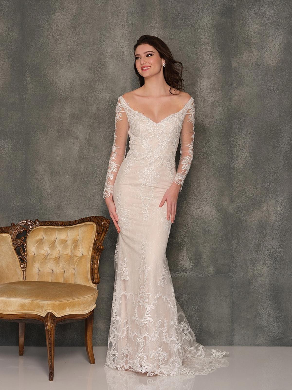 Dave Johnny 10452 Embroidered MODEST Long Sleeve Gown * 2 NWT Ivory Bridal $990