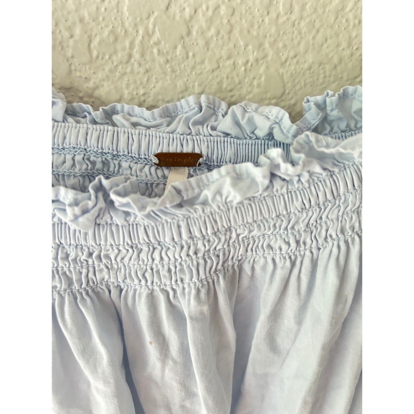 Free People Light Blue Tiered Ruffle Cotton Midi Dress Square Neck Large