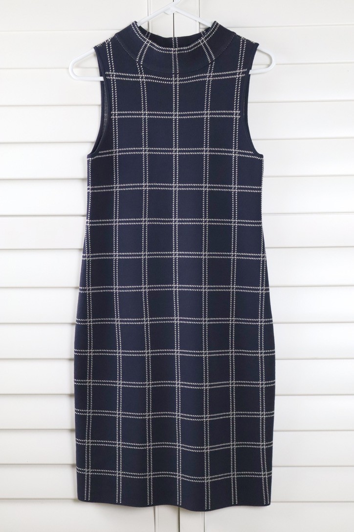 ANN TAYLOR NWT $119 Stretch Knit Plaid Check Mock Neck Dress Size Small Petite