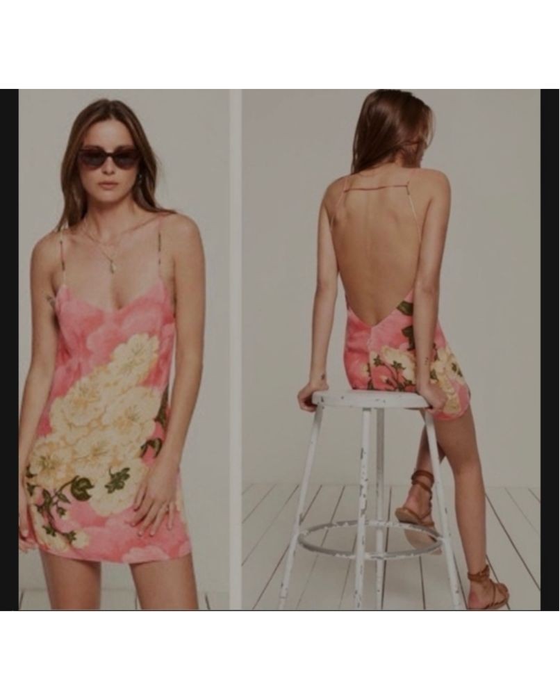 Reformation Hanoi Pink Floral Backless Slip Mini Dress Size Small