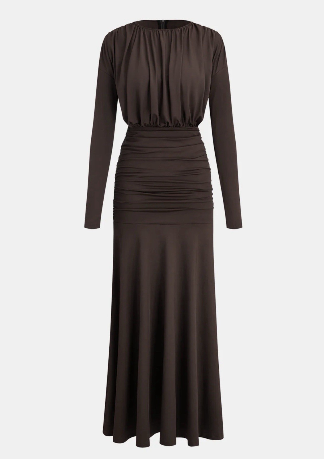 Commense Long-Sleeve Ruched Waist Mermaid Maxi Dress Sz XL