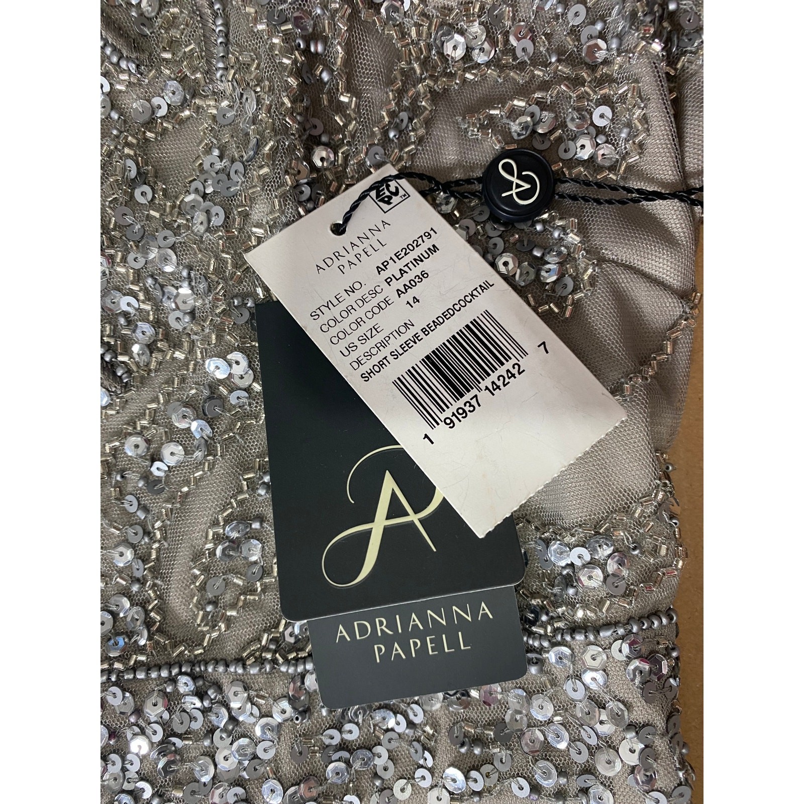 ADRIANNA PAPELL DRESS 14 SILVER SEQUIN BEADED WEDDING GUEST COCKTAIL PARTY SHORT