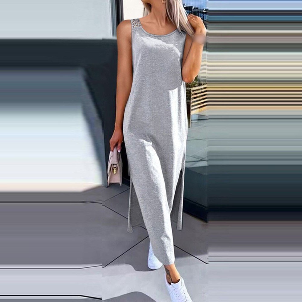 Women’s Openwork Sleeveless Slit Vest Dress Over The Knee