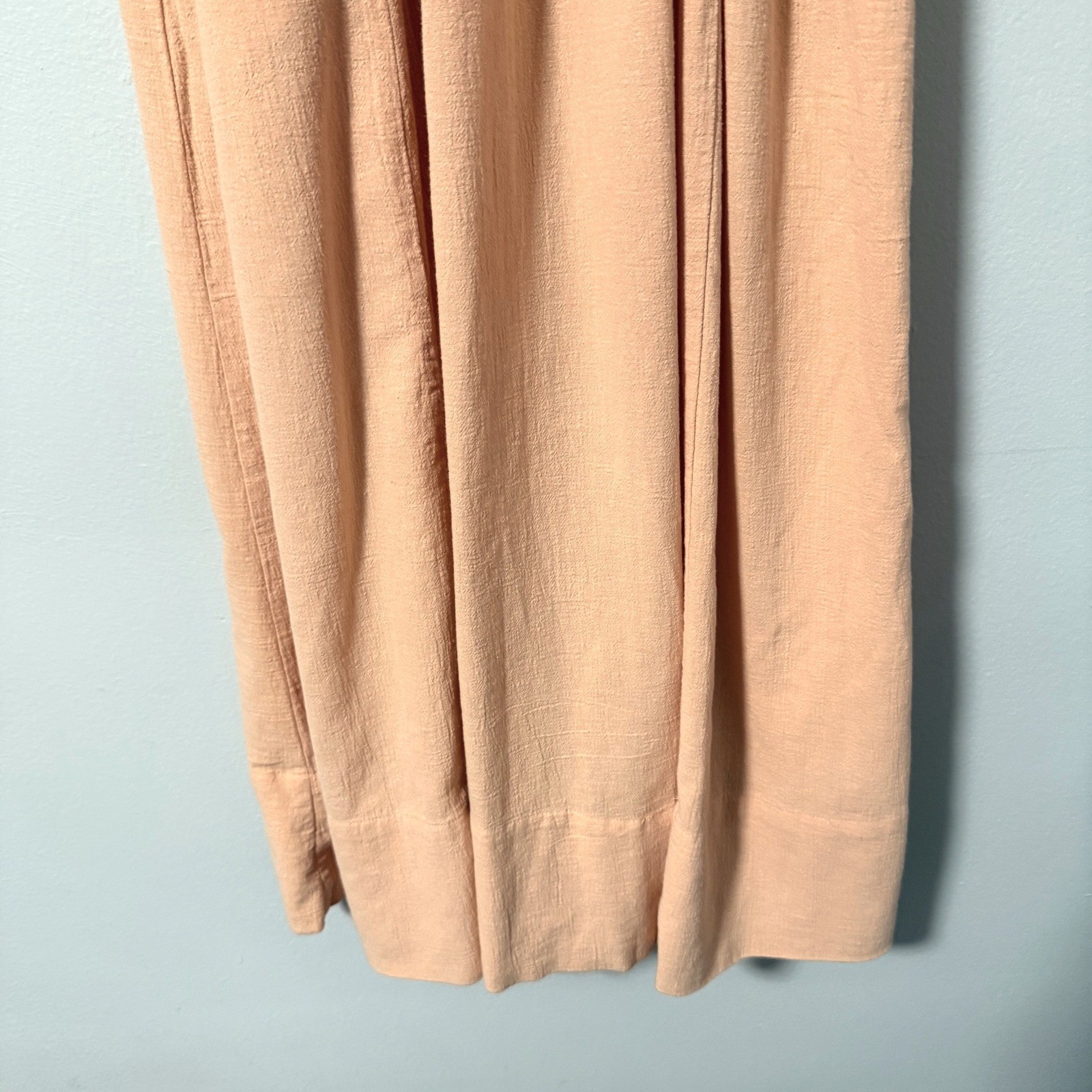 Free People Endless Summer Monika Peach Ruched Shirt Dress Smocked Waist XS Midi