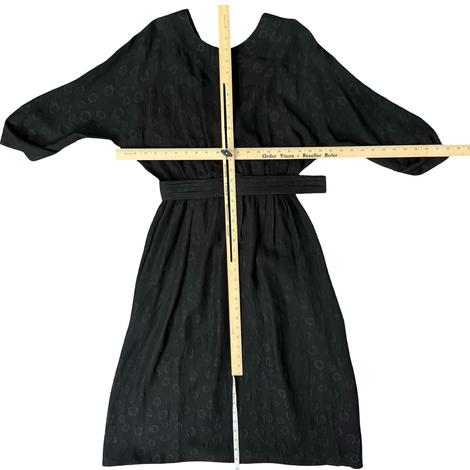& Other Stories Black Burnout Silk Bracelet Sleeve Belted Midi Dress sz 36 / S