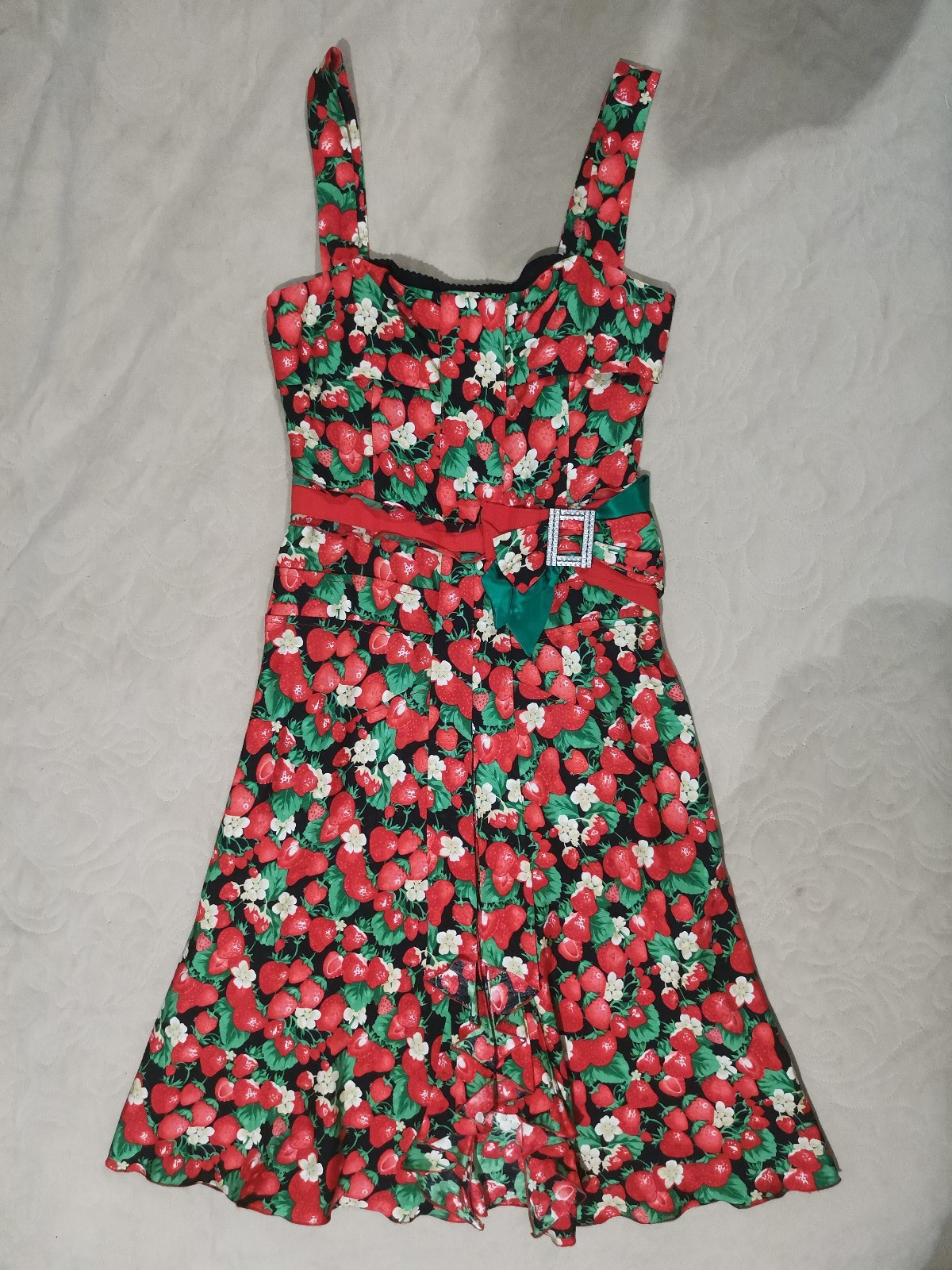 🆓US🛃 SS 2006 Dolce&Gabbana strawberries printed silk corset dress IT 38