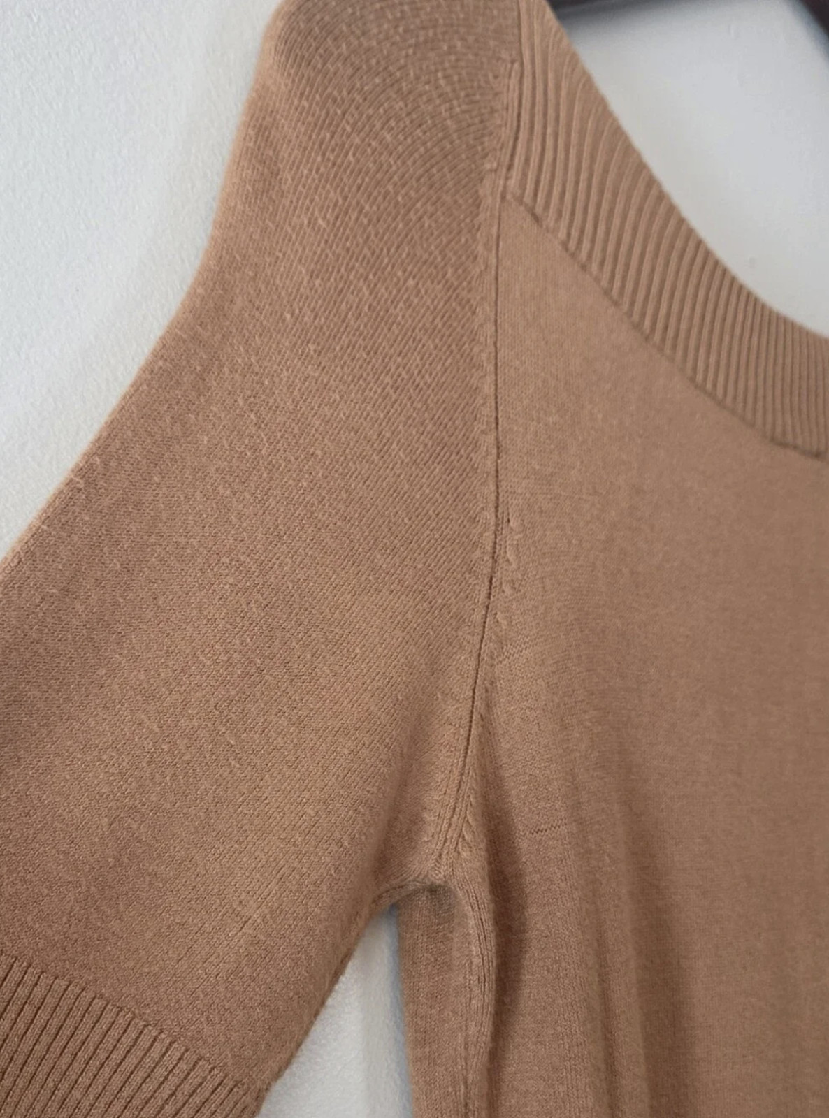 Focus 2000 Brown Knit Sweater Dresss Ribbed Neckline Size S