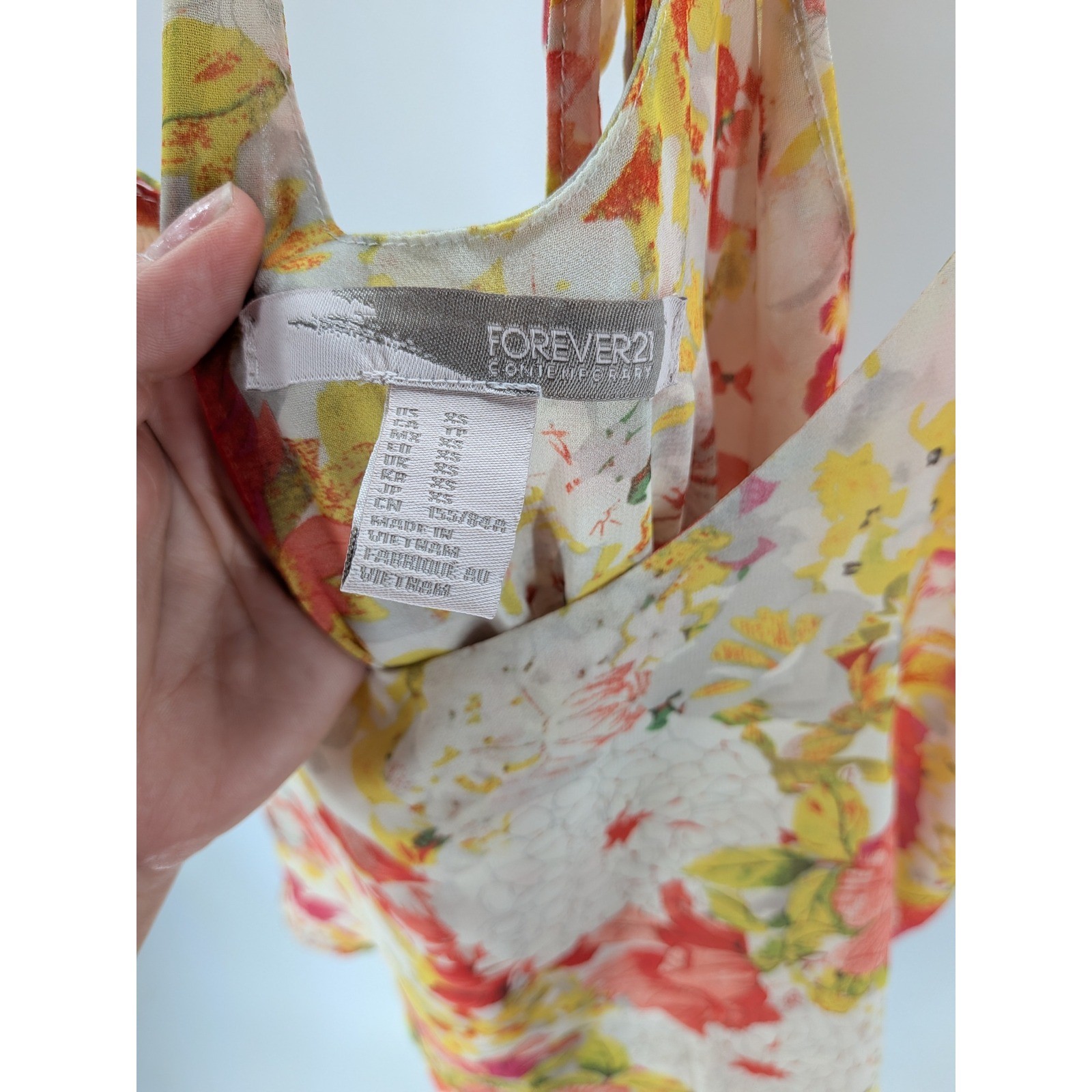 Forever 21 Contemporary Floral Tiered Mini Dress Yellow Pink XS Spaghetti Strap