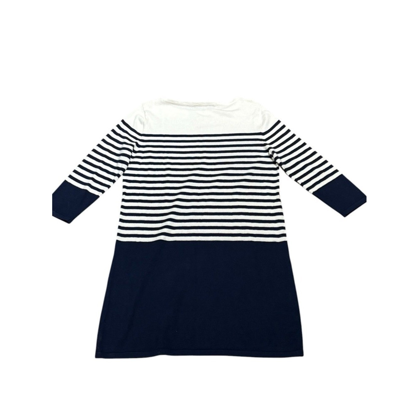 BCBGMaxAzria Navy and White Striped Long Sleeve Shift Sweater Dress, Size M