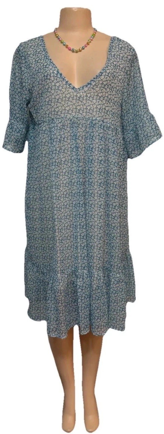 Misslook womens prairie dress size S floral festival sheer beach sundress pretty