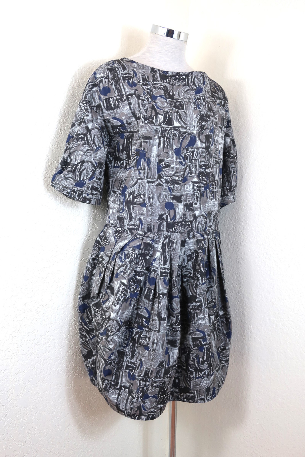 MARNI Grey Puff Sleeves Balloons Polyester Sheath Mini Dress Small Med 40 6 7 8