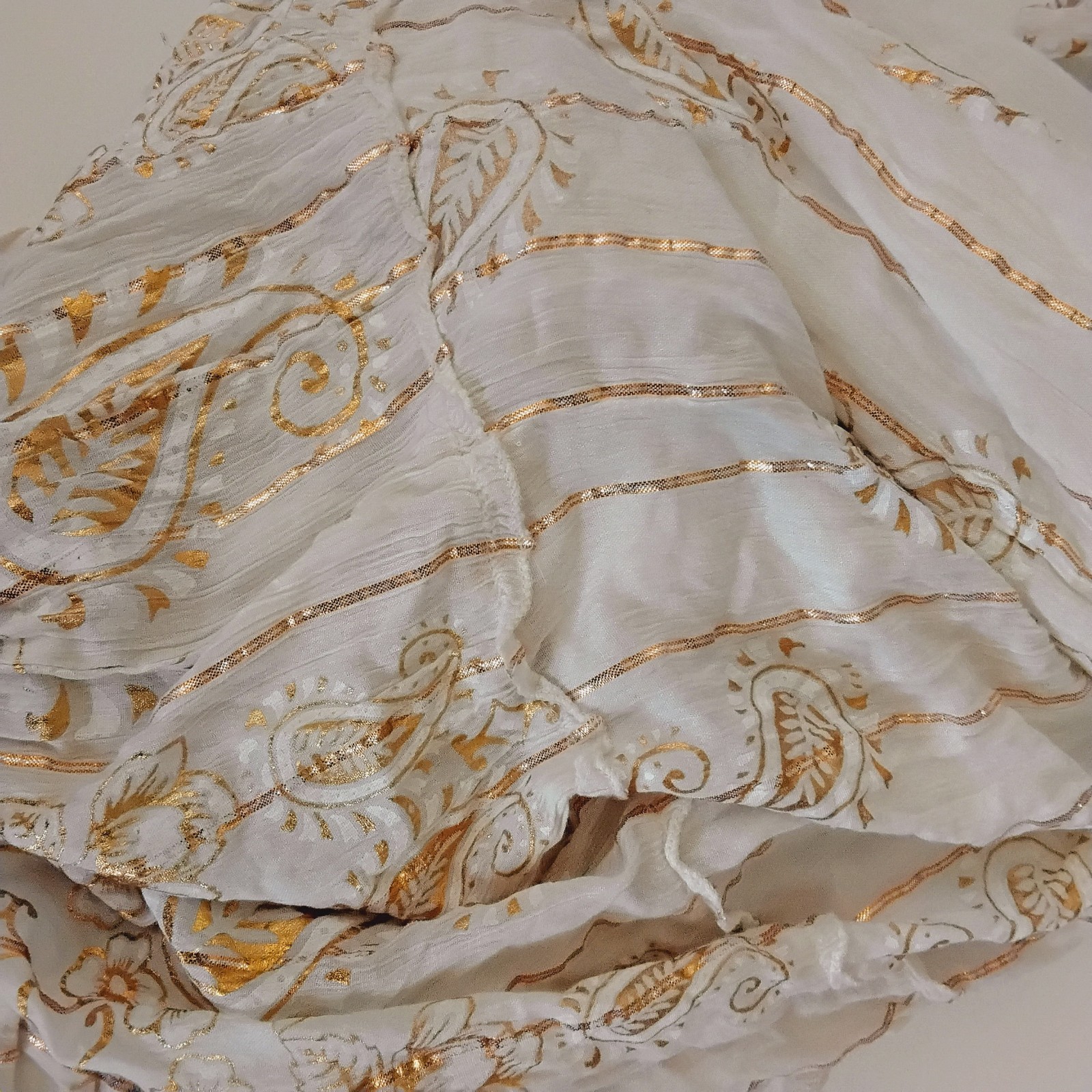 NWT Me 2 Magic Anthropologie Maxi Dress S Ivory Gold Lurex Smocked Embroidered