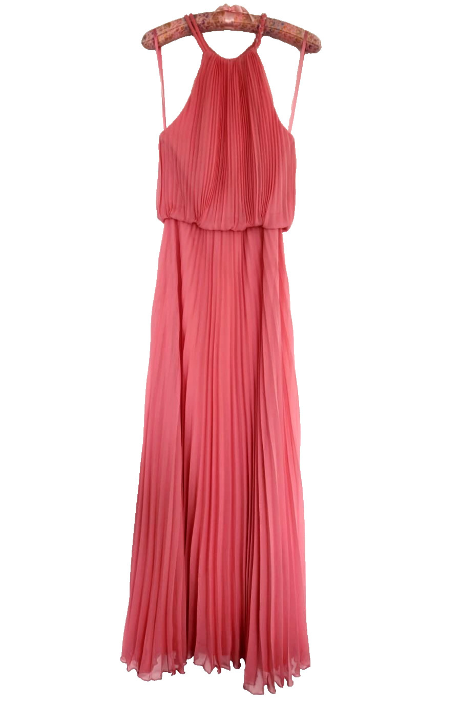 ✨NEW! Designer AQUA Pleated Blouson Gown Maxi Dress Royal Pink and Crystals $298