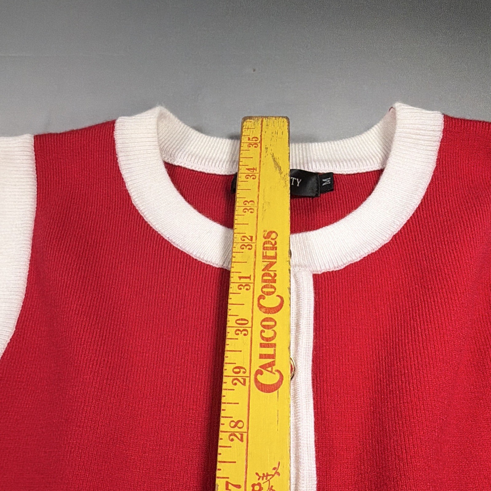 MEROKEETY Red/White Sleeveless Knit A-Line, gold buttons, 60’s mod inspired.