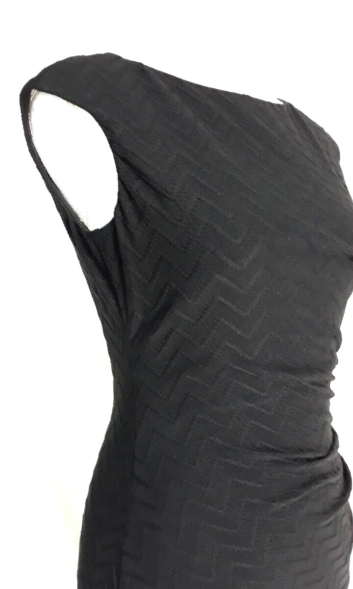 Chaps Size 4 Side Pleated Sleeveless Stretch Sheath Dress Textured Fabric Black