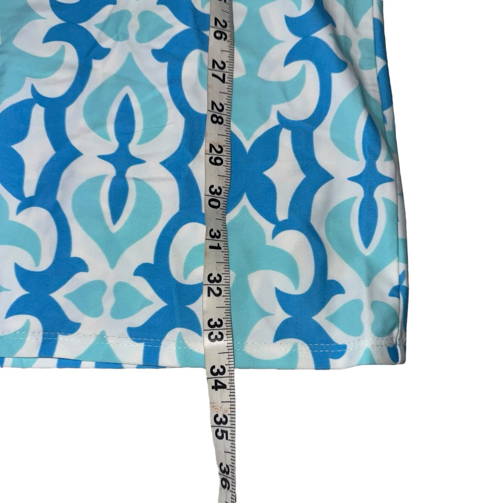 Jude Connally Dress Womens Size Small Blue White Stretch Short Sleeve Geometric