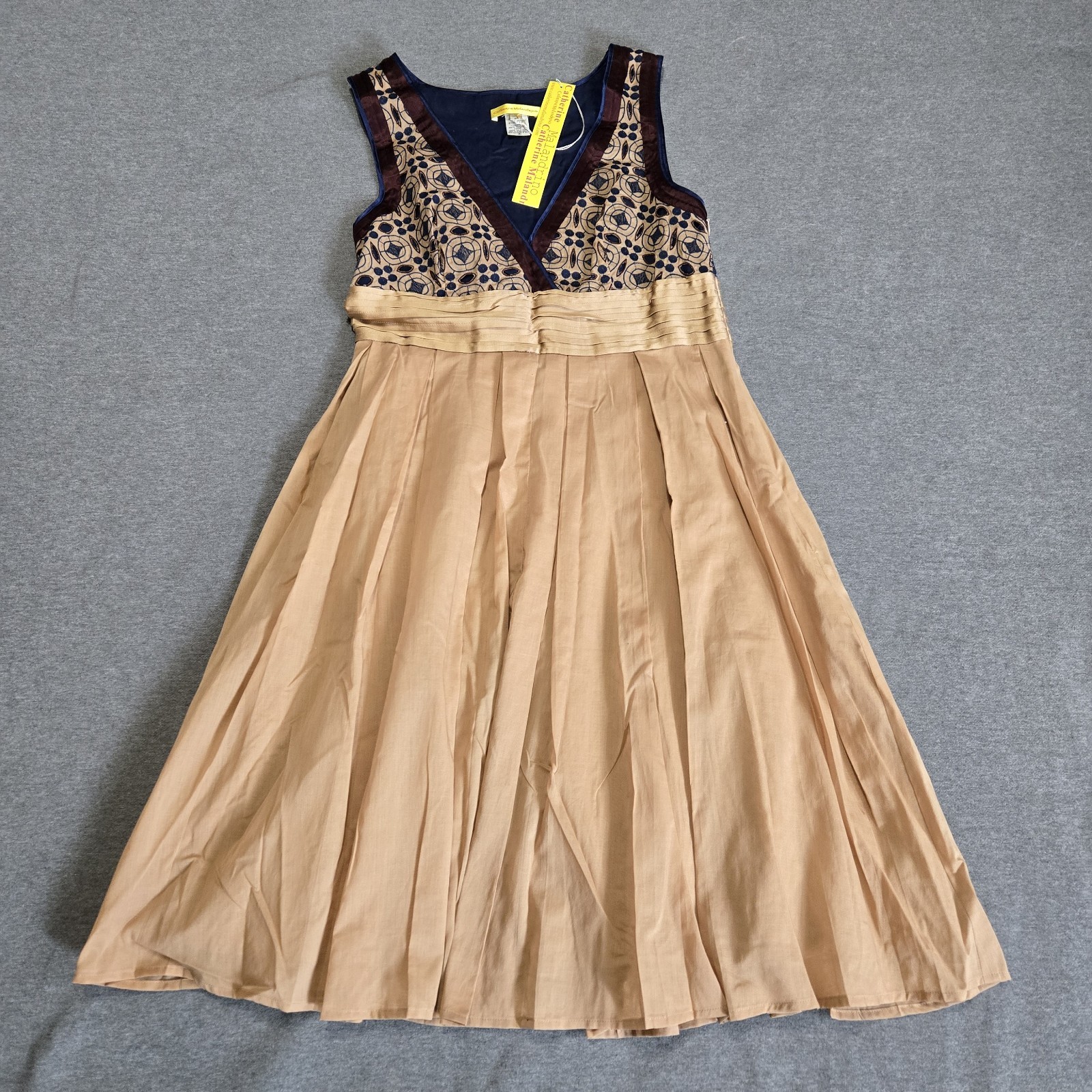 NWT Catherine Malandrino Cocktail Dress Size 6 Tan Navy Maroon Cotton Silk Party