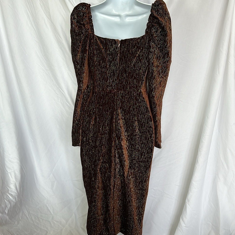 Lavish Alice sparkle velvet puff sleeve midi dress in chocolate brown 🛍️