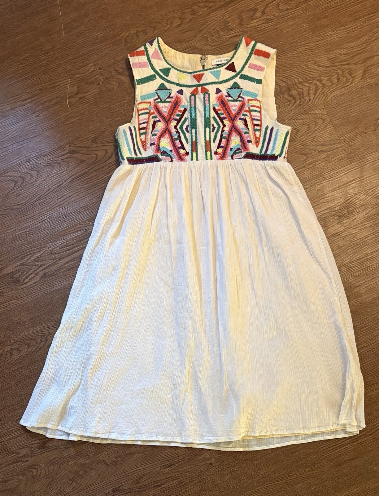 Anthropologie Gryphon Ivory Mini Dress with Multicolor Embroidered Bodice- Sz S