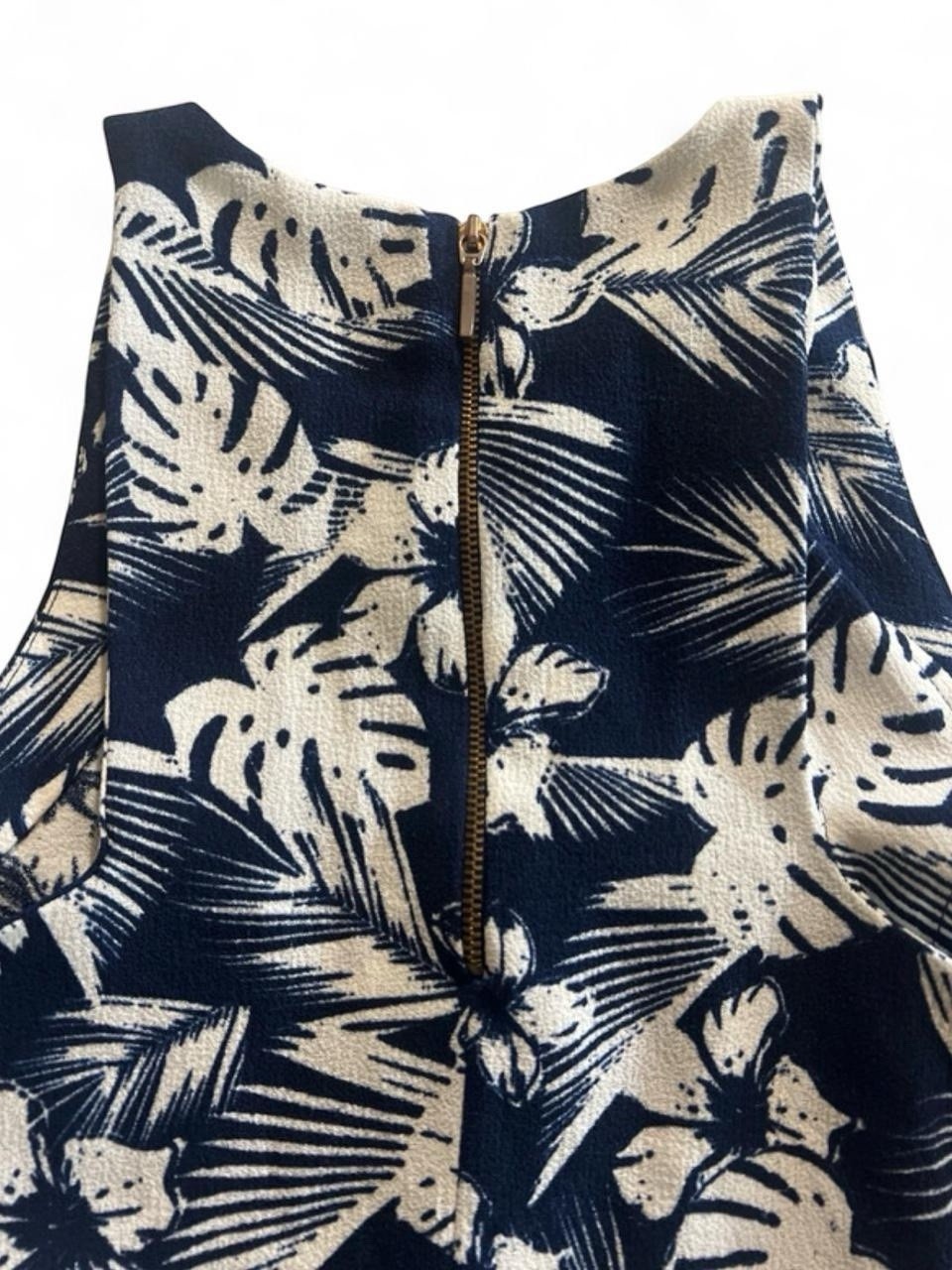 PULL & BEAR TROPICAL PALMS HALTER DRESS NAVY BLUE RESORT WEAR MEDIUM DRESS