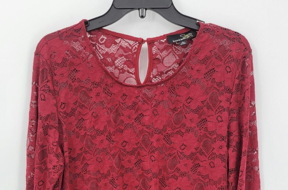 Suzanne Betro Dress Womens Large Maroon Lace Long Sleeve Sheer Flowy Romantic