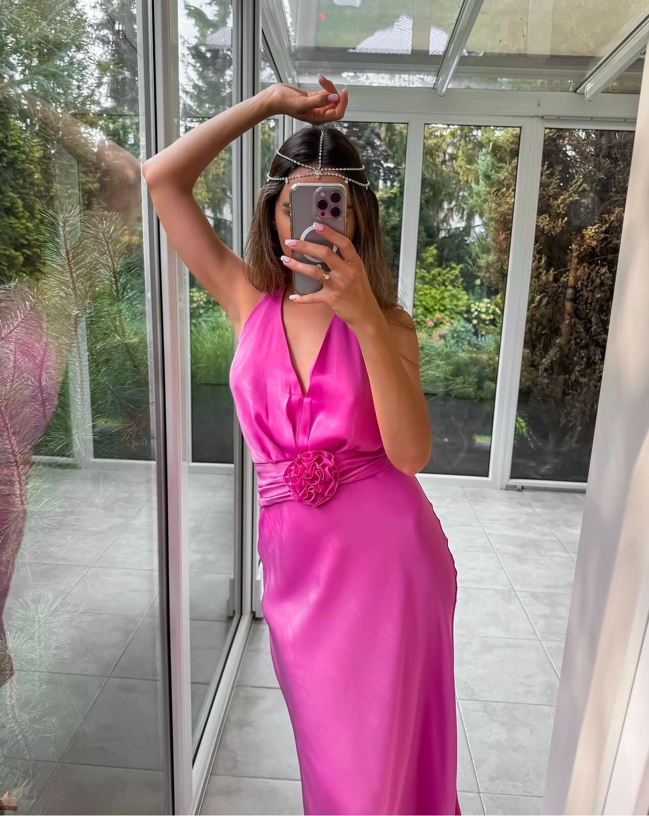 NWT_ZARA FW24 MID- PINK FLORAL SATIN EFFECT MIDI DRESS 8463/309_SIZE XS-L
