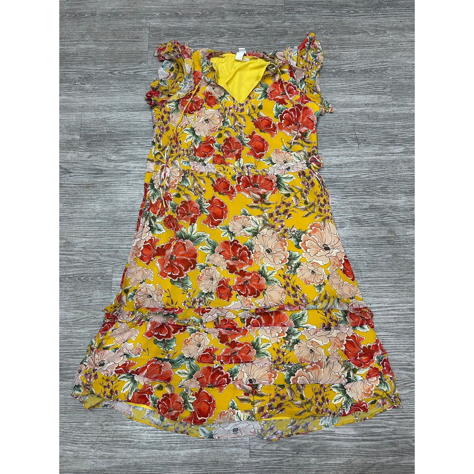 ⁠Dolan Left Coast Collection Yellow Floral Ruffle Midi Dress Sz S Anthropologie⁠