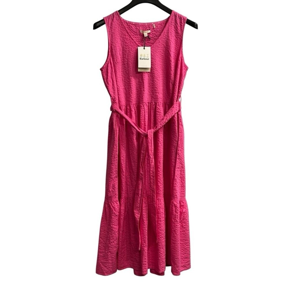 Barbour Dress Begonia Pink Sea Daisy Textured Tiered Midi Size 8 Spring Easter