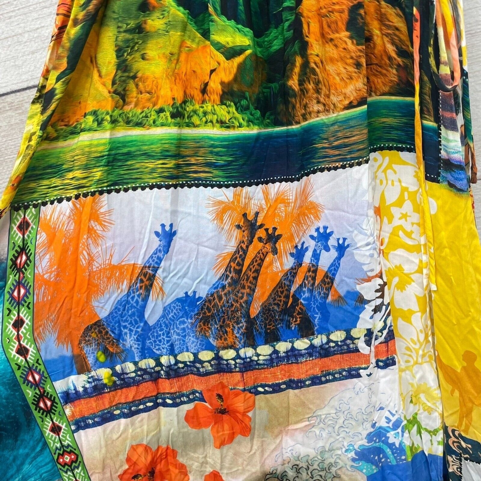Desigual Vest Eco Beach Hawai Patchwork Tropical Safari Maxi Dress NWT L