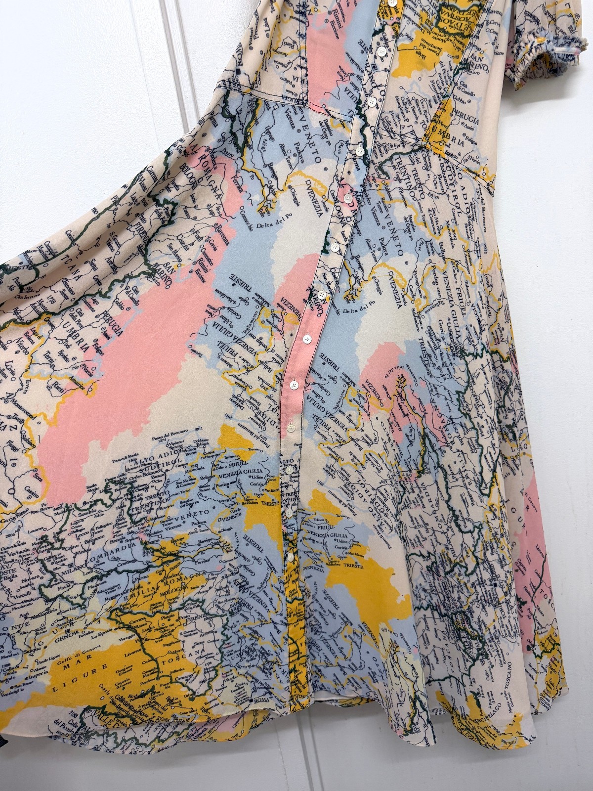 Derek Lam 10 Crosby Map Print Midi Shirt Dress Italy Short Sleeve 4