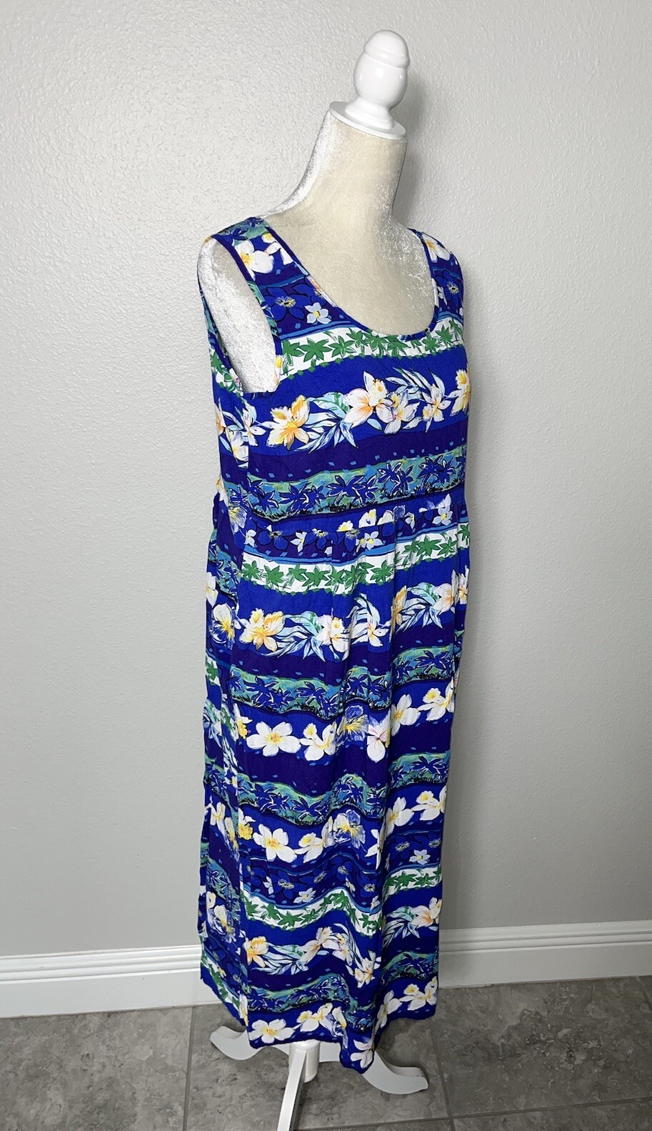 Jams World Vtg Tropical Floral Scoop Neck Midi Tank Shift Dress Rayon Pockets L