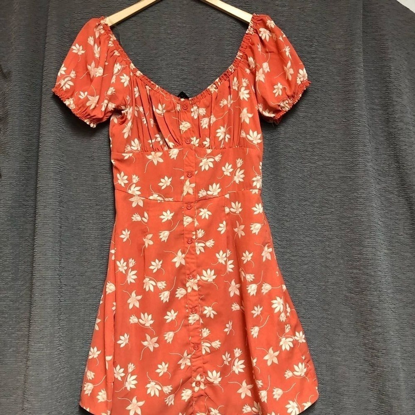 Trixx Small orange floral peasant type dress pull over buttons on front
