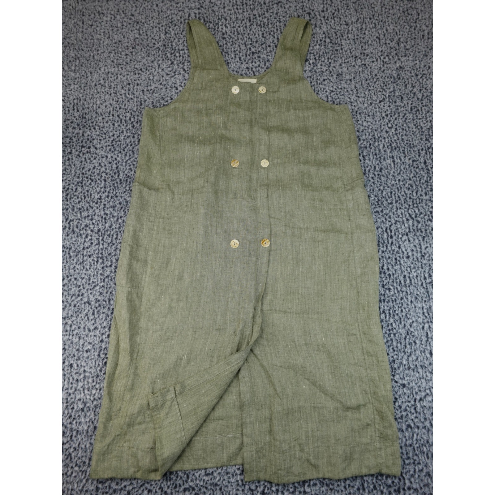 FLAX by Angelheart Womens Large Sage Green 100% Linen Button Front Jumper Dress
