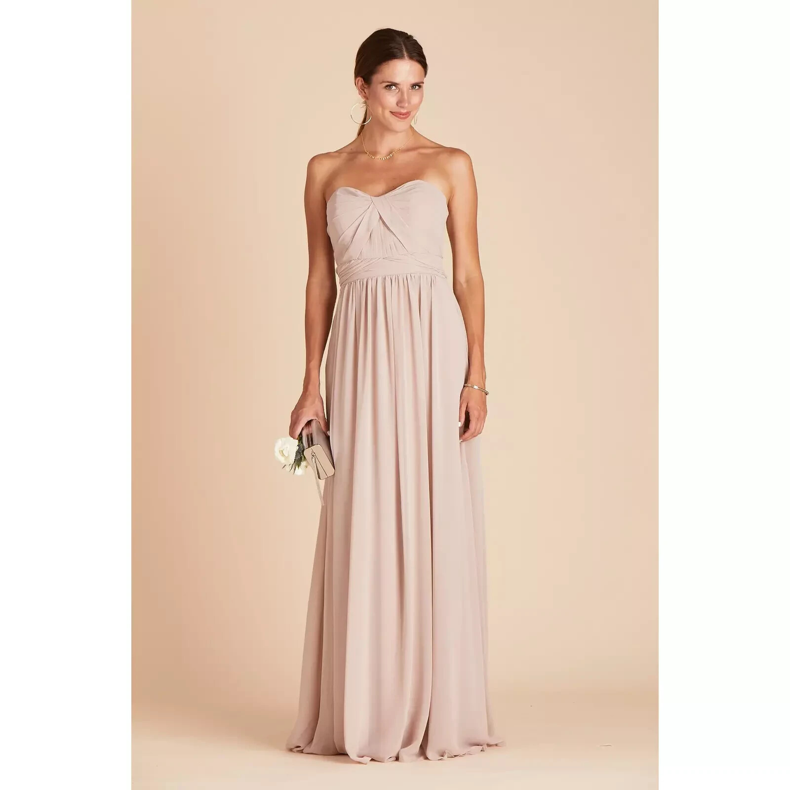 Birdy Grey Size Large Multi Style Strapless Tie Waist Gown Dusty Pink Blush