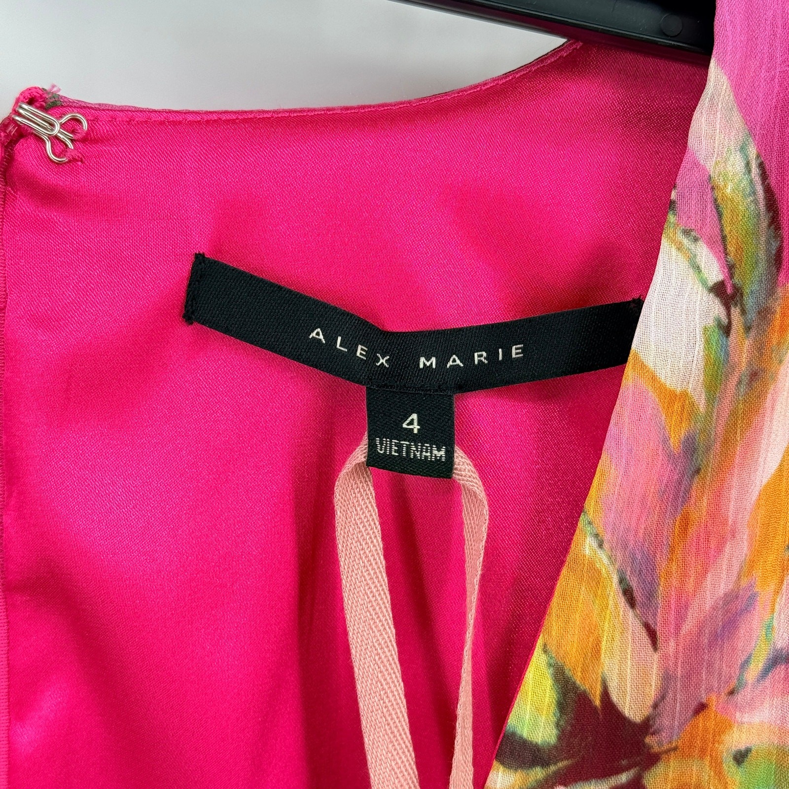 Alex Marie Laurel Chiffon Floral Wrap Dress Pink Fandango Womens Size 4 Belted
