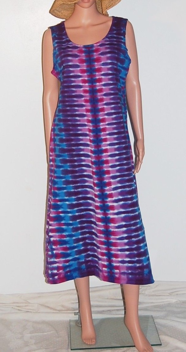 TIE DYE Women’s Tank Top Dress Purple DNA hippie gypsy boho sm med lg xl 2X 3X