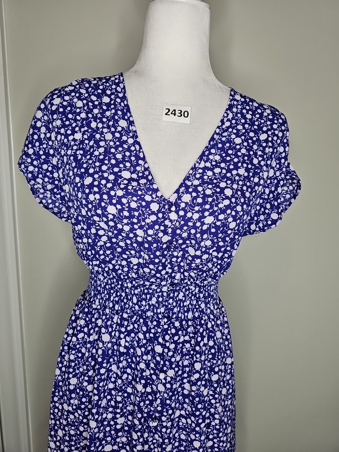 Sienna Sky Dress Womens Small Blue Floral Cap Sleeve Pull Over Lined V Neck