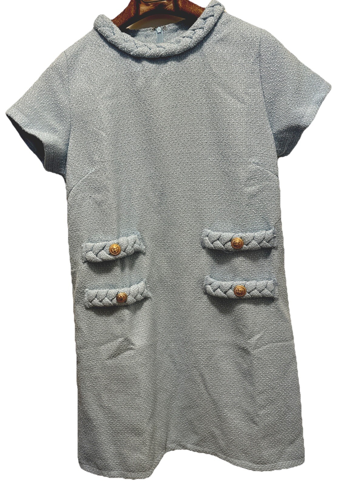 Ladies Size M Dress Blue Textured Knit W/Lining 100% Polyester! Short Sleeve