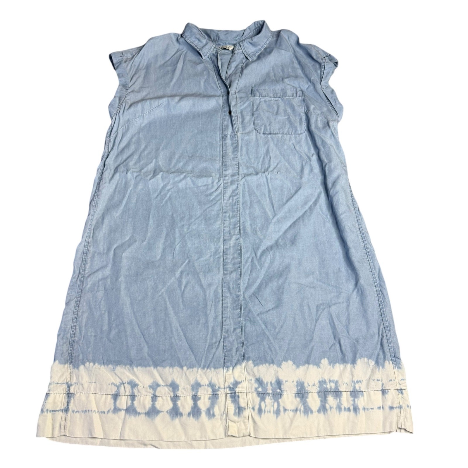 Caffe Marrakesh Women’s Tencel Denim Midi Cap Sleeve Dress Tie Dye Hem – Large