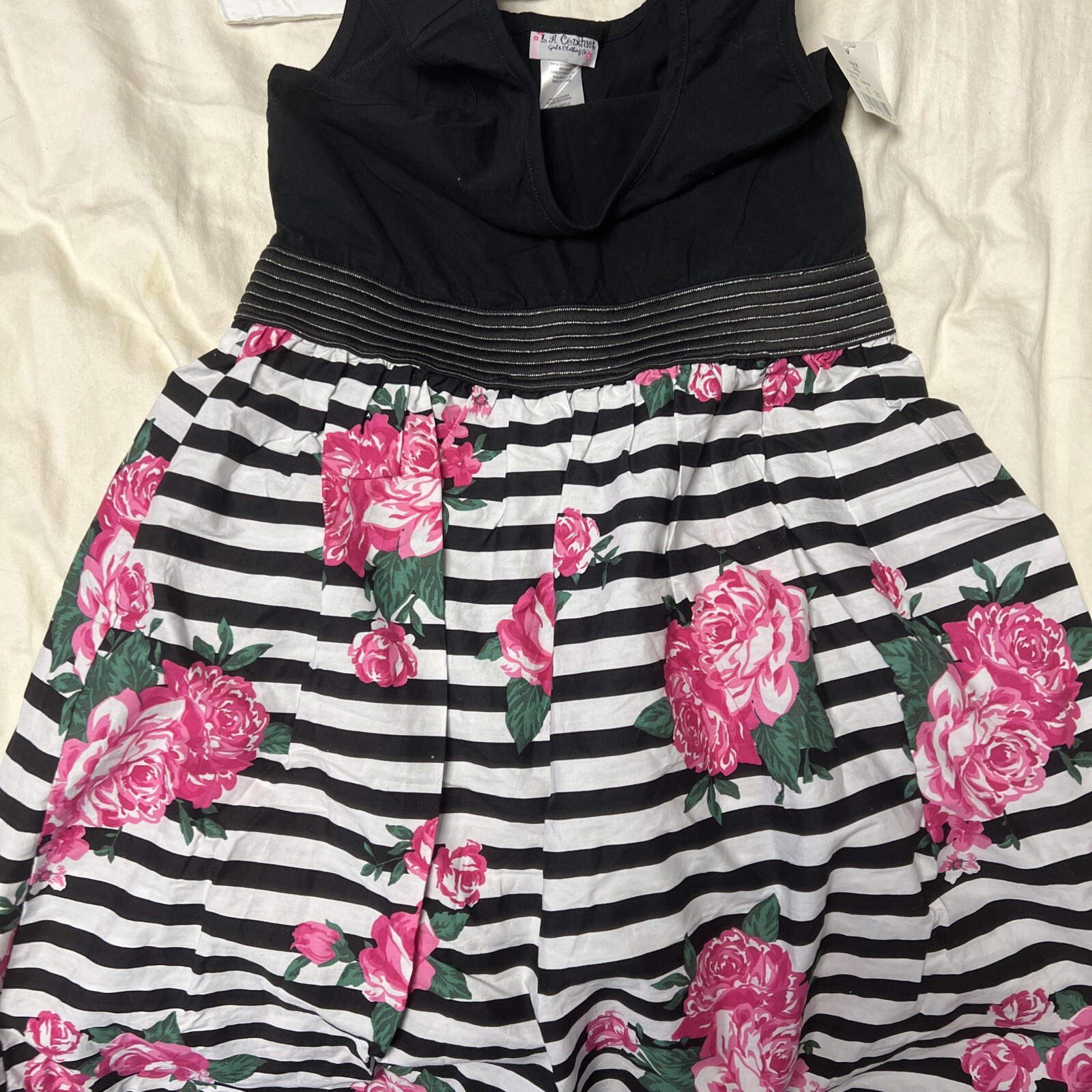 Pink floral, black and white stripe ￼Sleeveless Dress Sz teen XL NWT see picture