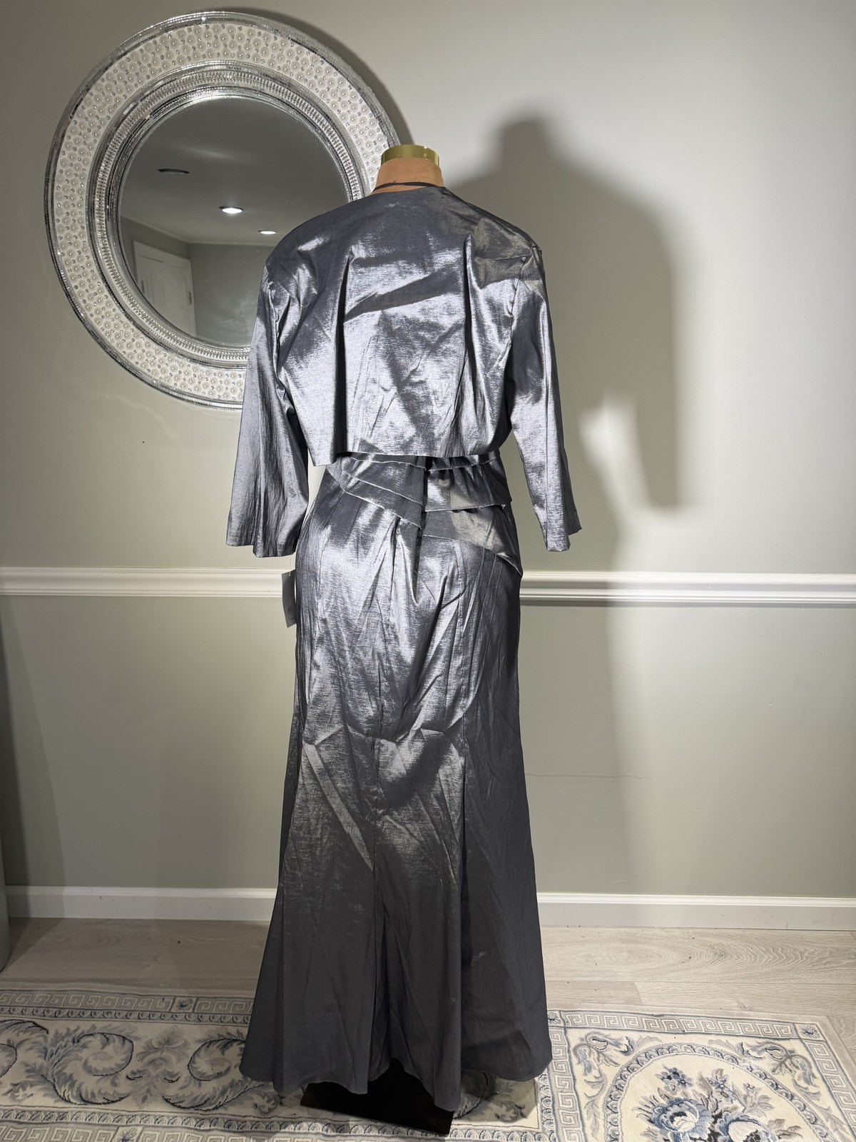 Ally’s Metallic Silver One Shoulder Formal Evening Gown Pleated Size 3XL
